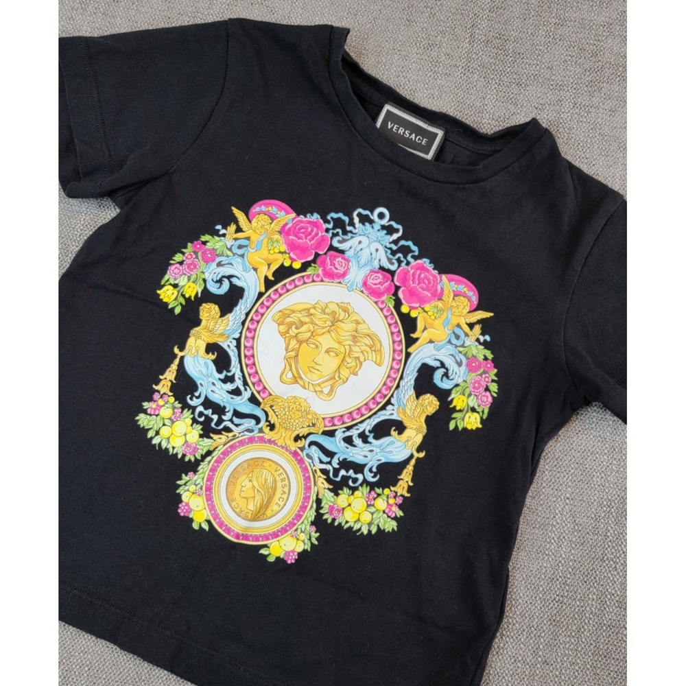 Versace Shirt Kids Unisex 4 Black Graphic Medusa Tee Short Sleeve Designer
